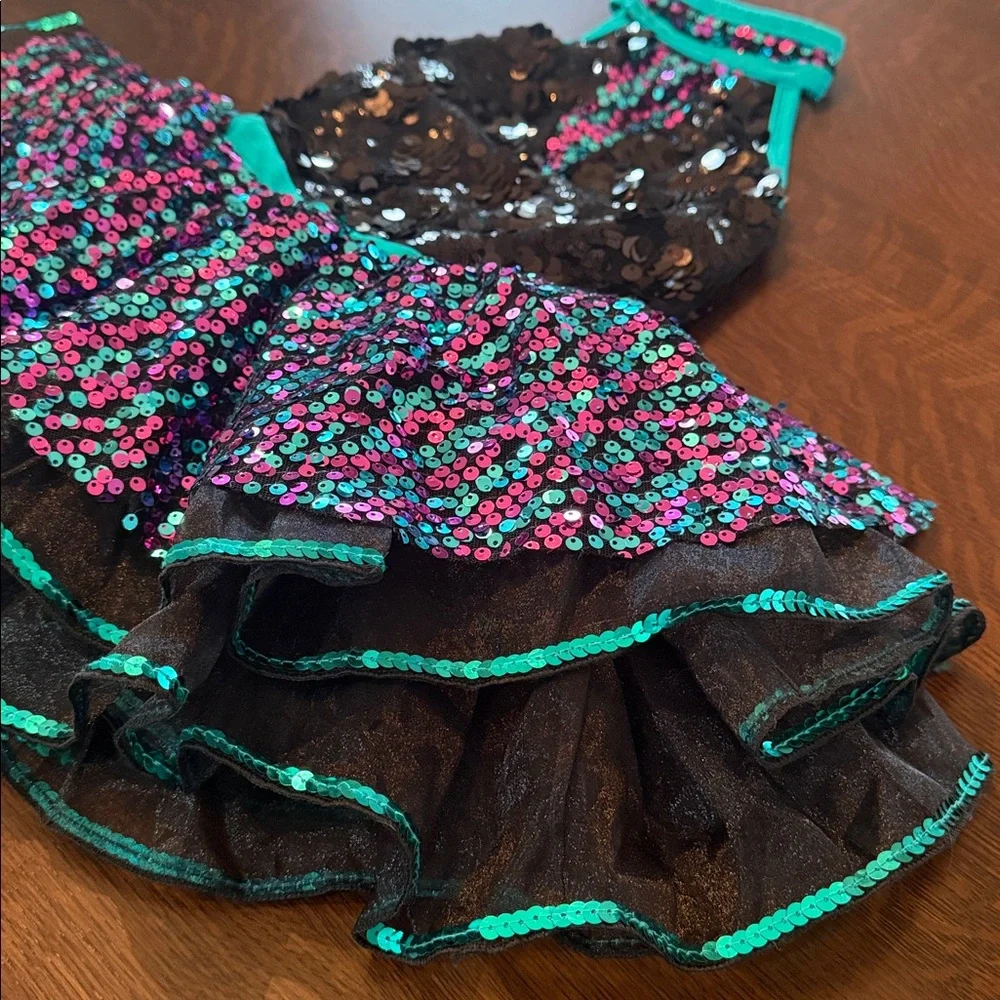 Glamour Costumes Small child. Sparkling Black & Teal Kids Dance Costume Dress-up
